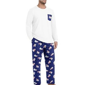 Men's Pajama Set Sleepwear Lightweight Long Sleeve White /Purple New